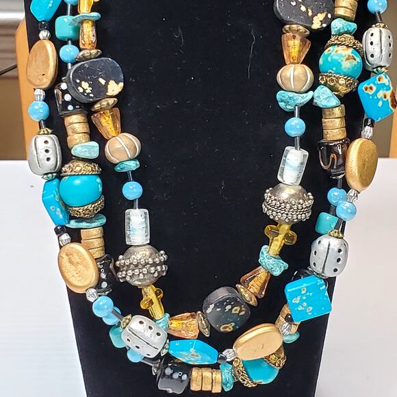 Chunky Multi Strand Beaded Necklace Lobster Closure 18" - Picture 2 of 5